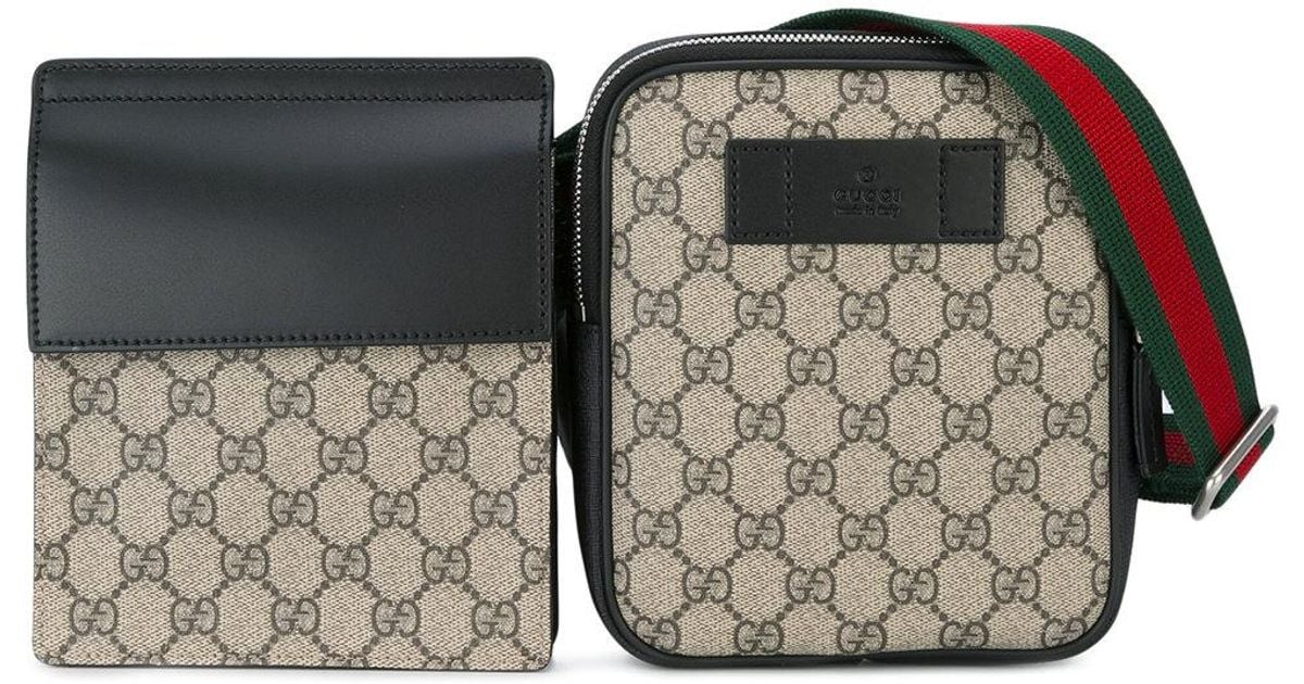 Gucci Double Pouch Bum Bag Men Calf Leather/canvas One Size for
